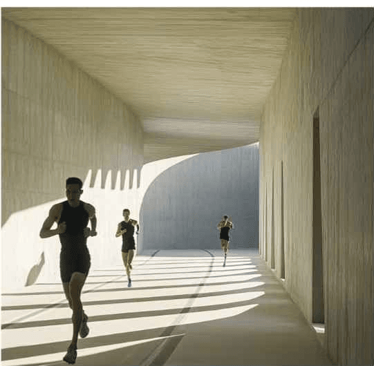 Training centre — strength and performance floor. Illustrative.